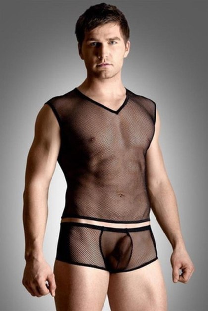 Softline - Komplet - Net set - shirt and thong - black M/L