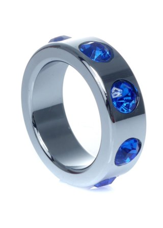 Pierścień - Metal Cock Ring with Dark Blue Diamonds Small
