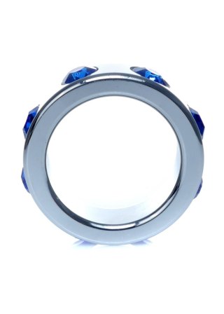 Pierścień - Metal Cock Ring with Dark Blue Diamonds Small