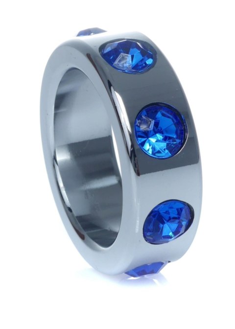 Pierścień - Metal Cock Ring with Dark Blue Diamonds Small Pierścień - Metal Cock Ring with Dark Blue Diamonds Small