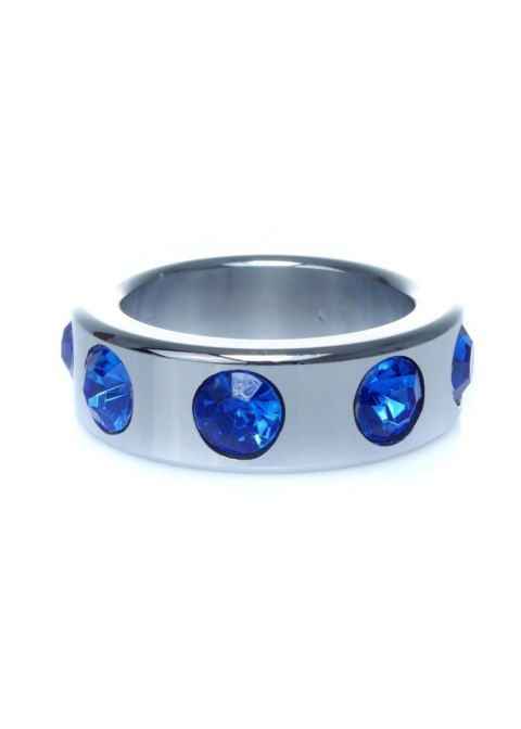 Pierścień - Metal Cock Ring with Dark Blue Diamonds Small Pierścień - Metal Cock Ring with Dark Blue Diamonds Small