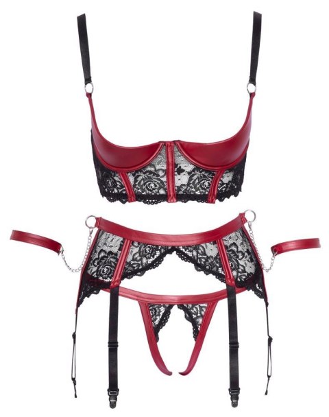 Cottelli - Komplet z wiązaniem - Shelf Bra Set black/red M Cottelli - Komplet z wiązaniem - Shelf Bra Set black/red M