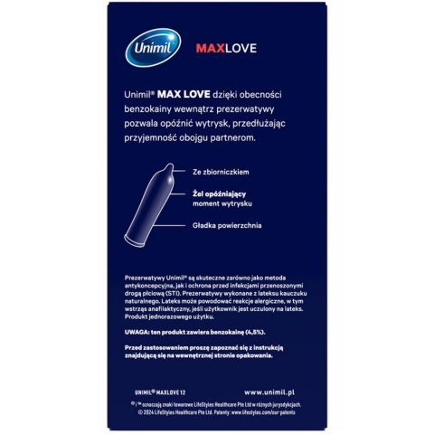 Prezerwatywy - UNIMIL BOX 12 MAX LOVE TIME CONTROL