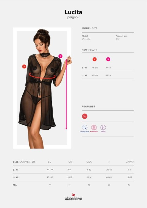 Obsessive - Szlafrok - Lucita peniuar czarny S/M
