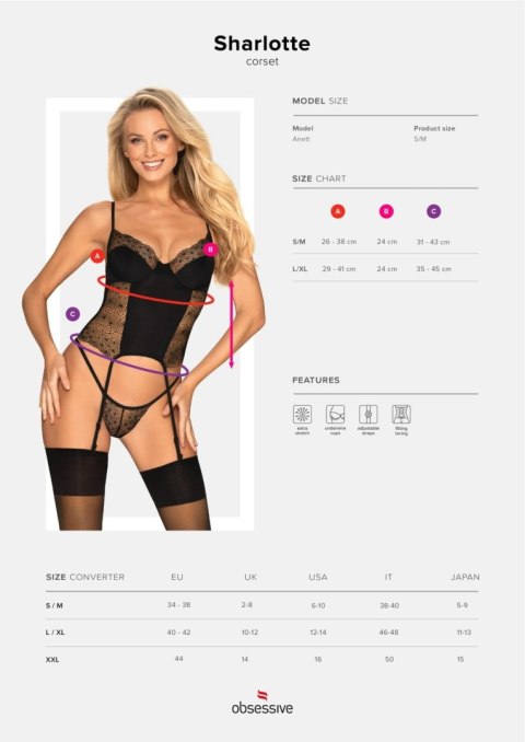 Obsessive - Gorset - Sharlotte gorset i stringi czarny S/M Obsessive - Gorset - Sharlotte gorset i stringi czarny S/M
