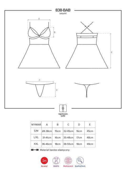 Obsessive - Babydoll - 838-BAB-3 babydoll i stringi S/M Obsessive - Babydoll - 838-BAB-3 babydoll i stringi S/M