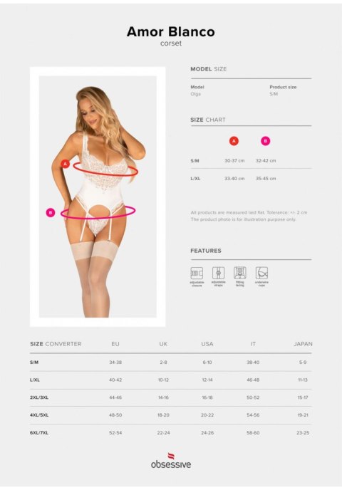 Obsessive - Gorset - Amor Blanco gorset i stringi biały S/M Obsessive - Gorset - Amor Blanco gorset i stringi biały S/M