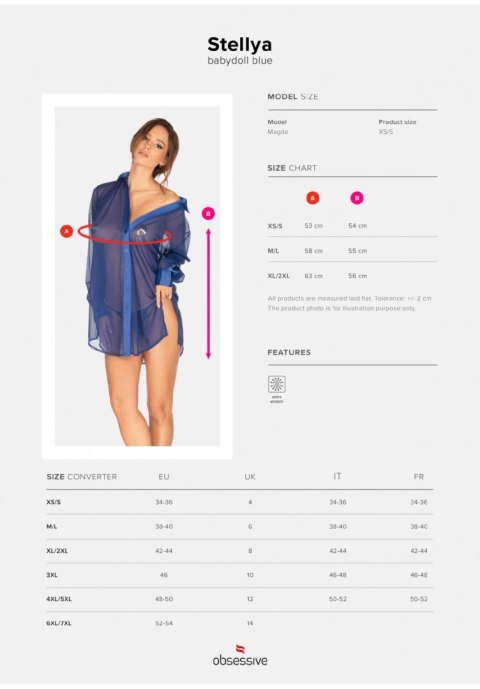 Obsessive - Babydoll - Stellya babydoll niebieska XL/XXL Obsessive - Babydoll - Stellya babydoll niebieska XL/XXL