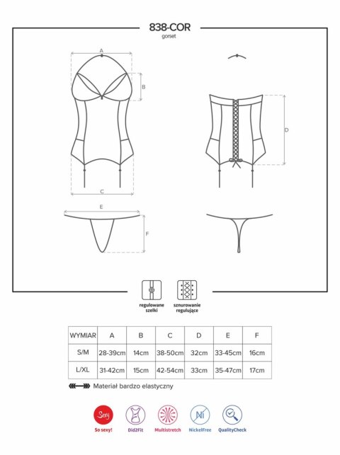 Obsessive - Gorset - 838-COR-3 gorset i stringi L/XL Obsessive - Gorset - 838-COR-3 gorset i stringi L/XL
