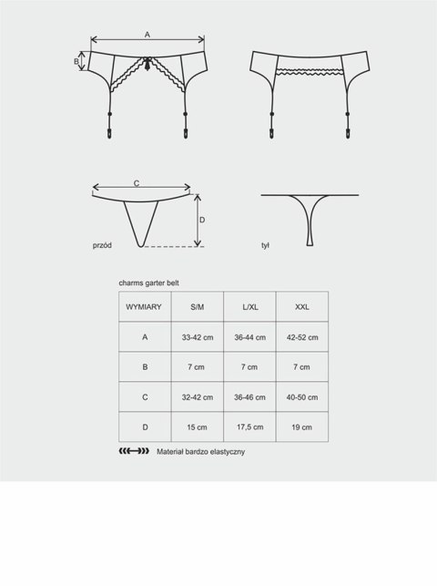 Obsessive - Pas do pończoch - Charms pas do pończoch i stringi czarny S/M Obsessive - Pas do pończoch - Charms pas do pończoch i stringi czarny S/M