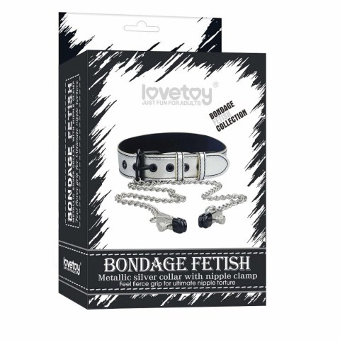 Metallic Silver Collar With Nipple Clamp Metallic Silver Collar With Nipple Clamp