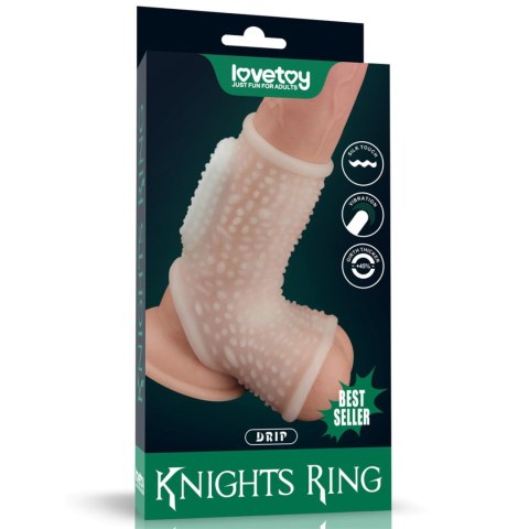 Vibrating Drip Knights Ring with Scrotum Sleeve (White) Vibrating Drip Knights Ring with Scrotum Sleeve (White)