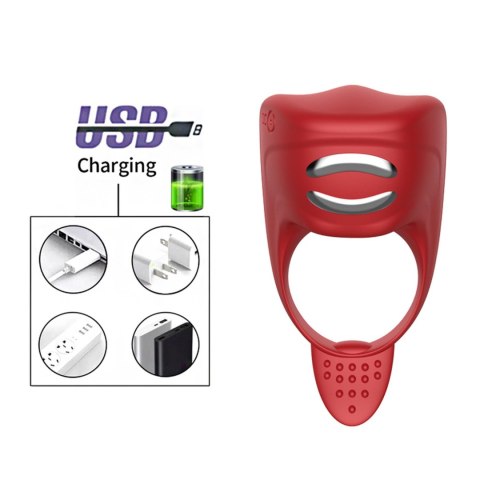 Wibrator-Silicone Ring Red USB 7 Function + Electro stim / remote control Wibrator-Silicone Ring Red USB 7 Function + Electro stim / remote control