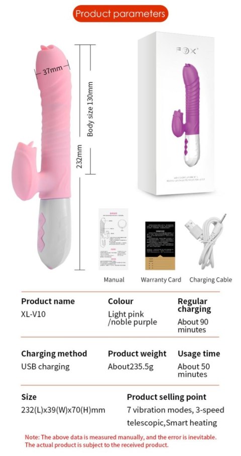 Wibrator-Silicone Vibrator USB 7 Function and Thrusting Function / Heating, pink Wibrator-Silicone Vibrator USB 7 Function and Thrusting Function / Heating, pink