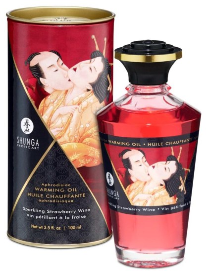 Shunga - Rozgrzewający olejek do masażu - Warming Oil Sparkling Strawberry Wine