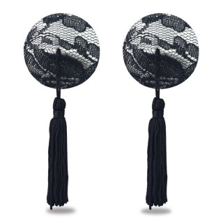 Lovetoy - Nasutniki - Reusable Black Lace Round Tassel Nipple Pasties