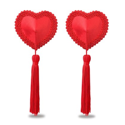 Lovetoy - Nasutniki - Reusable Red Heart Tassels Nipple Pasties