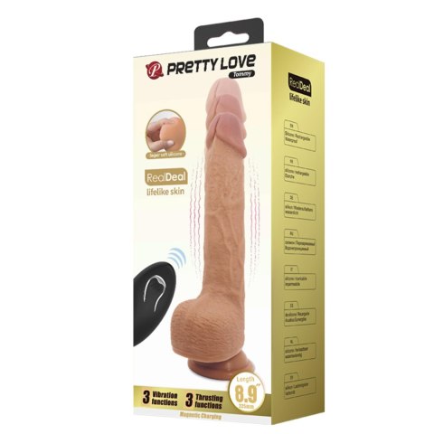 PRETTY LOVE - Tommy 8,9'' Light Brown, 3 vibration functions 3 thrusting settings Suction base Wireless remote control PRETTY LOVE - Tommy 8,9'' Light Brown, 3 vibration functions 3 thrusting settings Suction base Wireless remote control