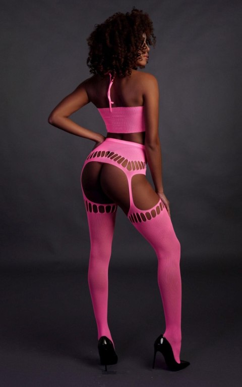 Ouch! - Komplet - Two Piece with Crop Top and Stockings - Pink - XS/XL Ouch! - Komplet - Two Piece with Crop Top and Stockings - Pink - XS/XL