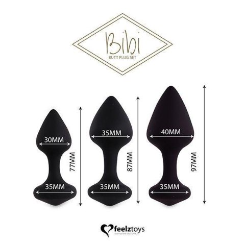 Zestaw 3 korków analnych - FeelzToys - Bibi Butt Plug Set 3 pcs Black Zestaw 3 korków analnych - FeelzToys - Bibi Butt Plug Set 3 pcs Black