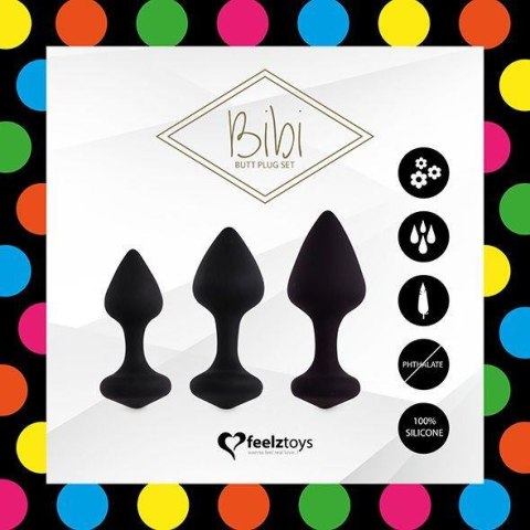 Zestaw 3 korków analnych - FeelzToys - Bibi Butt Plug Set 3 pcs Black Zestaw 3 korków analnych - FeelzToys - Bibi Butt Plug Set 3 pcs Black