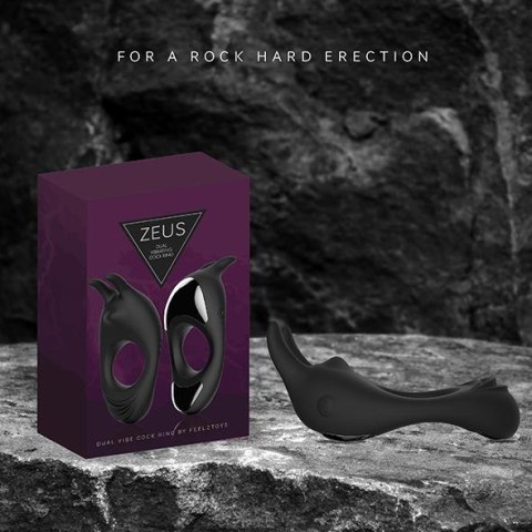 Pierścień wibrujący - FeelzToys - Zeus Dual Vibe Cock Ring Black Pierścień wibrujący - FeelzToys - Zeus Dual Vibe Cock Ring Black
