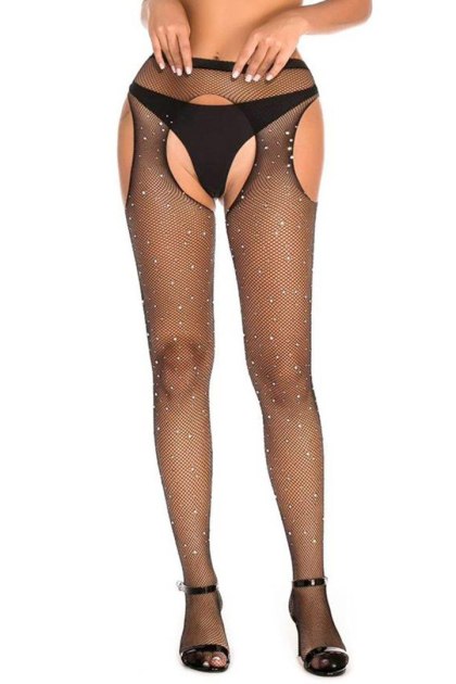 Paris Hollywood - Rajstopy - BLACK STRASS OPEN TIGHTS TU