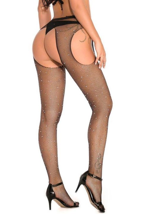 Paris Hollywood - Rajstopy - BLACK STRASS OPEN TIGHTS TU Paris Hollywood - Rajstopy - BLACK STRASS OPEN TIGHTS TU