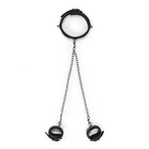 Kajdanki na nadgarstki i szyję - Leather Collar With Anklecuff Kajdanki na nadgarstki i szyję - Leather Collar With Anklecuff