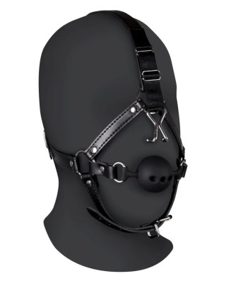 Uprząż z kneblem - Head Harness with Breathable Ball Gag and Nose Hooks - Black