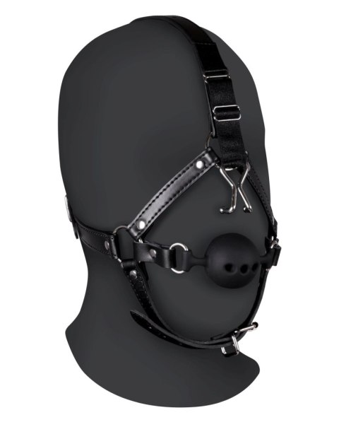 Uprząż z kneblem - Head Harness with Breathable Ball Gag and Nose Hooks - Black Uprząż z kneblem - Head Harness with Breathable Ball Gag and Nose Hooks - Black