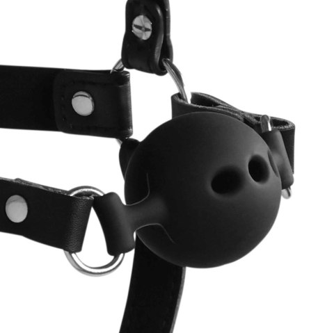 Uprząż z kneblem - Head Harness with Breathable Ball Gag and Nose Hooks - Black Uprząż z kneblem - Head Harness with Breathable Ball Gag and Nose Hooks - Black