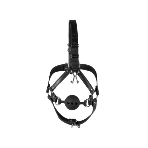 Uprząż z kneblem - Head Harness with Breathable Ball Gag and Nose Hooks - Black Uprząż z kneblem - Head Harness with Breathable Ball Gag and Nose Hooks - Black