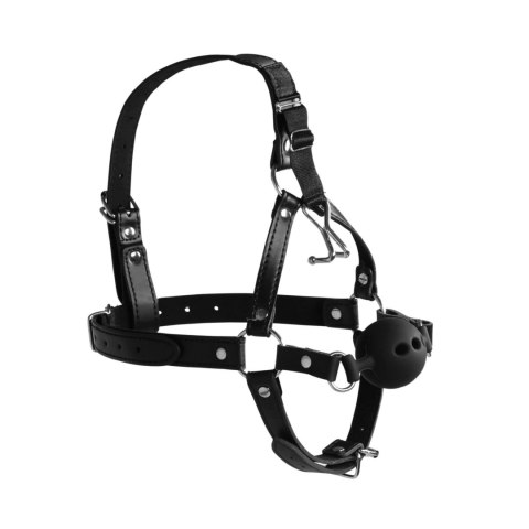 Uprząż z kneblem - Head Harness with Breathable Ball Gag and Nose Hooks - Black Uprząż z kneblem - Head Harness with Breathable Ball Gag and Nose Hooks - Black