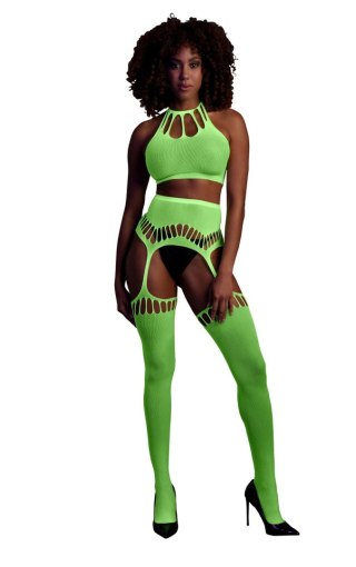 Ouch! - Komplet - Two Piece with Crop Top and Stockings - Green - XS/XL