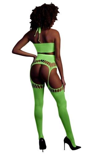 Ouch! - Komplet - Two Piece with Crop Top and Stockings - Green - XS/XL