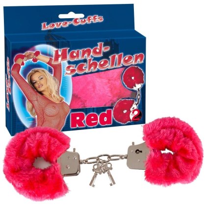 Kajdanki z futerkiem - Handcuffs" Love Cuffs" red