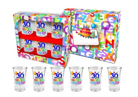 Szkło - URODZINOWE LITERKI 30 zestaw 6 kieliszków 35 ml Szkło - URODZINOWE LITERKI 30 zestaw 6 kieliszków 35 ml