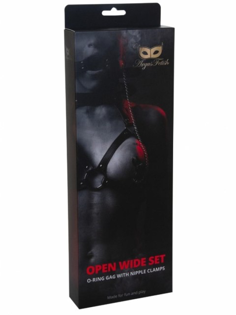 Uprząż z kneblem i klipsami na sutki - Open Wide Set Uprząż z kneblem i klipsami na sutki - Open Wide Set