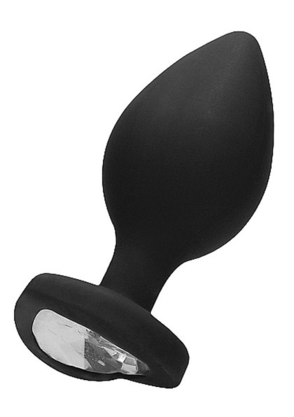 Korek analny z kryształkiem - Diamond Heart Butt Plug - Extra Large - Black