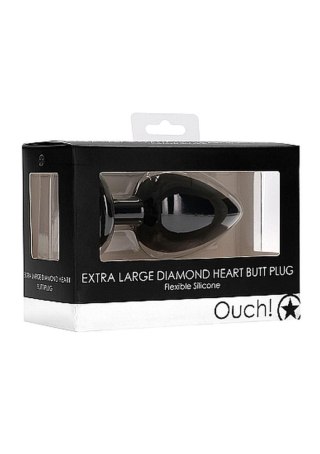 Korek analny z kryształkiem - Diamond Heart Butt Plug - Extra Large - Black