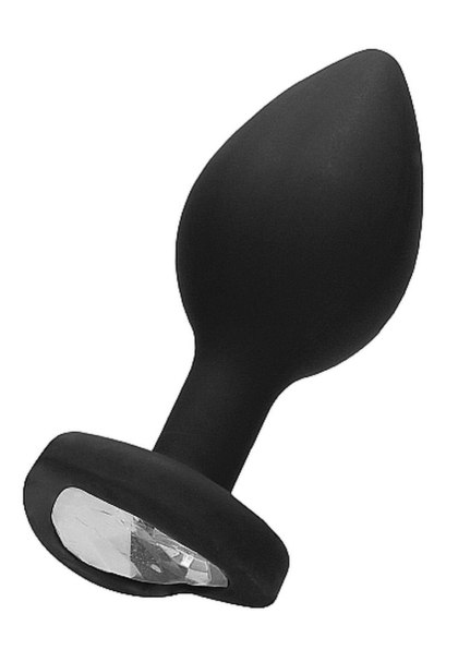 Korek analny z kryształkiem - Diamond Heart Butt Plug - Large - Black
