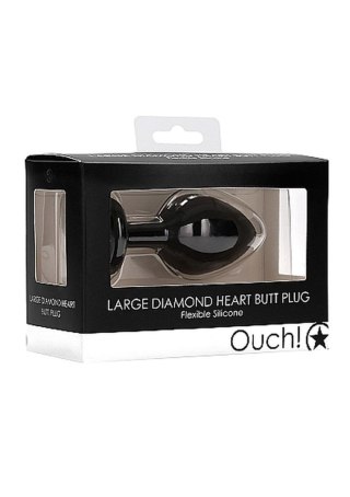 Korek analny z kryształkiem - Diamond Heart Butt Plug - Large - Black
