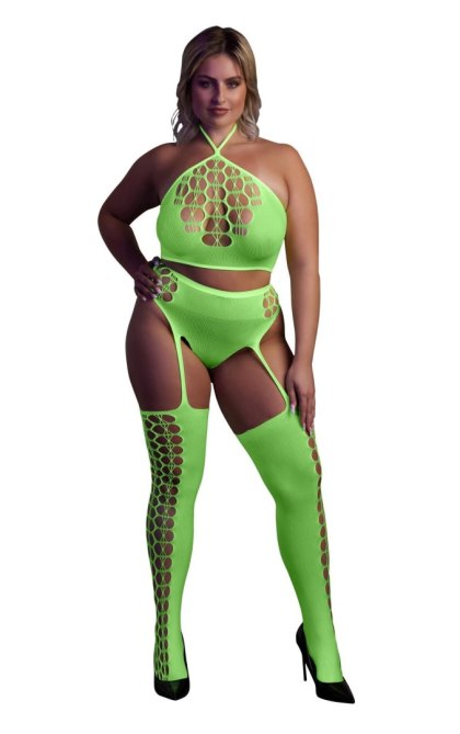 Ouch! - Komplet - Two Piece with Crop Top and Stockings XL/XXXXL