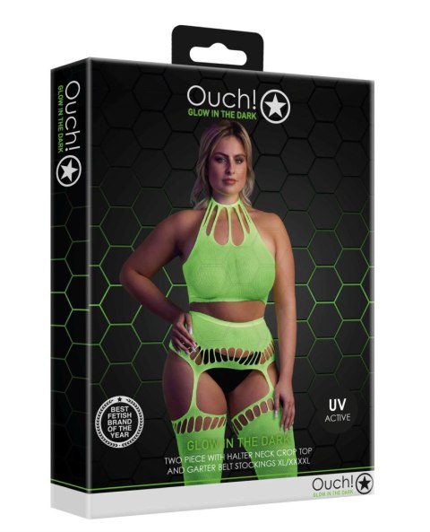 Ouch! - Dwóczęściowy Bodystocking - Two Piece with Crop Top and Stockings XL/XXXXL Ouch! - Dwóczęściowy Bodystocking - Two Piece with Crop Top and Stockings XL/XXXXL
