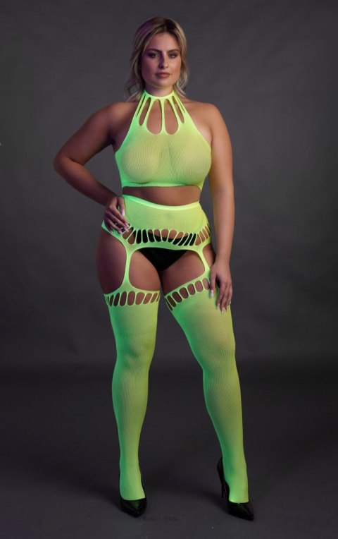 Ouch! - Dwóczęściowy Bodystocking - Two Piece with Crop Top and Stockings XL/XXXXL Ouch! - Dwóczęściowy Bodystocking - Two Piece with Crop Top and Stockings XL/XXXXL