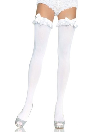 Pończochy - Opaque Thigh Highs With Bow White