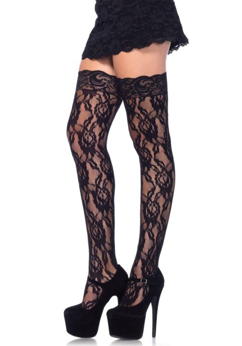 Pończochy - Rose Lace Stockings Black Pończochy - Rose Lace Stockings Black