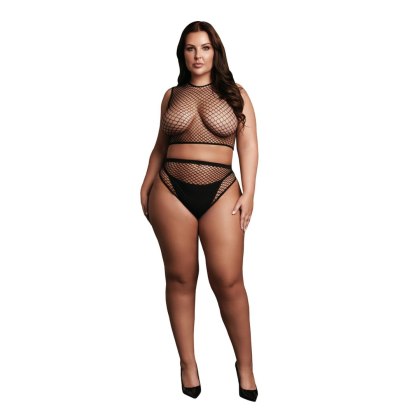 Le Désir – Zestaw 2-częściowy: crop top, figi i siateczkowa struktura XL-4XL