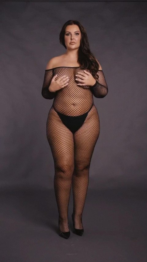 Le Désir - Bodystocking z odkrytymi ramionami, siateczkową strukturą i otwartym krokiem Le Désir - Bodystocking z odkrytymi ramionami, siateczkową strukturą i otwartym krokiem
